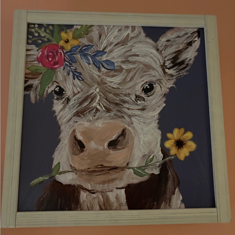 Charming Cow Wall Art with Floral Accents